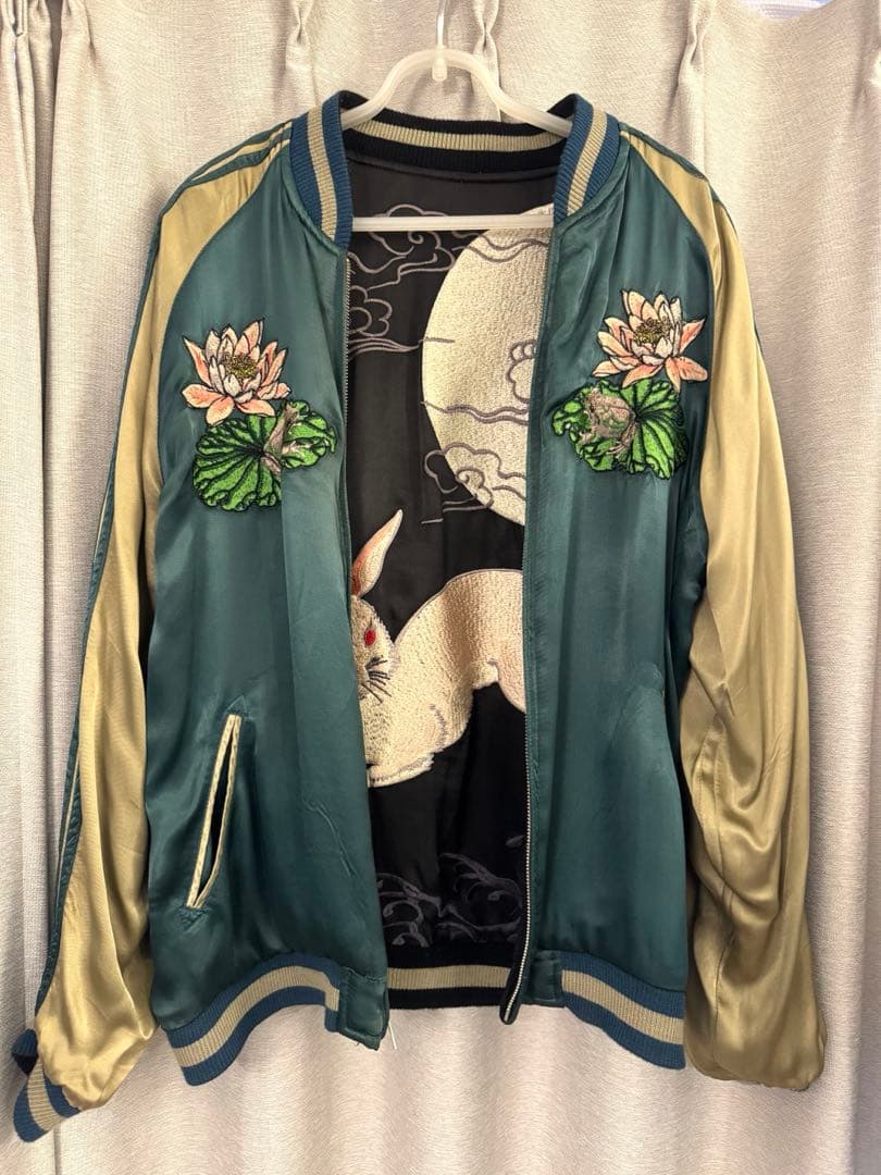 花旅楽団　刺繍　リバーシブル　スカジャン　月に兎　蓮に金魚　Lサイズ