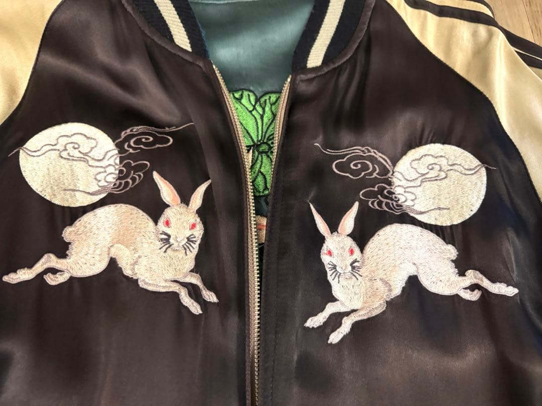 花旅楽団　刺繍　リバーシブル　スカジャン　月に兎　蓮に金魚　Lサイズ