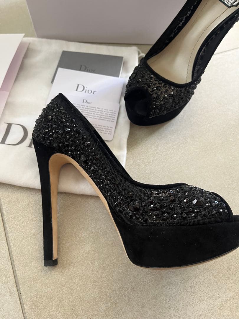 【極美品】Dior ビーズ刺繍 メッシュパンプス 35.5 黒