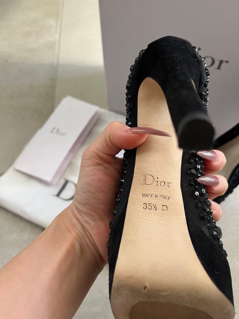 【極美品】Dior ビーズ刺繍 メッシュパンプス 35.5 黒