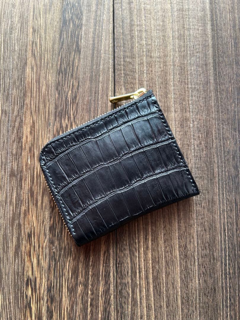 クロコダイル　ポロサス　ブラック　上位グレード　コンパクトウォレットハンドメイド