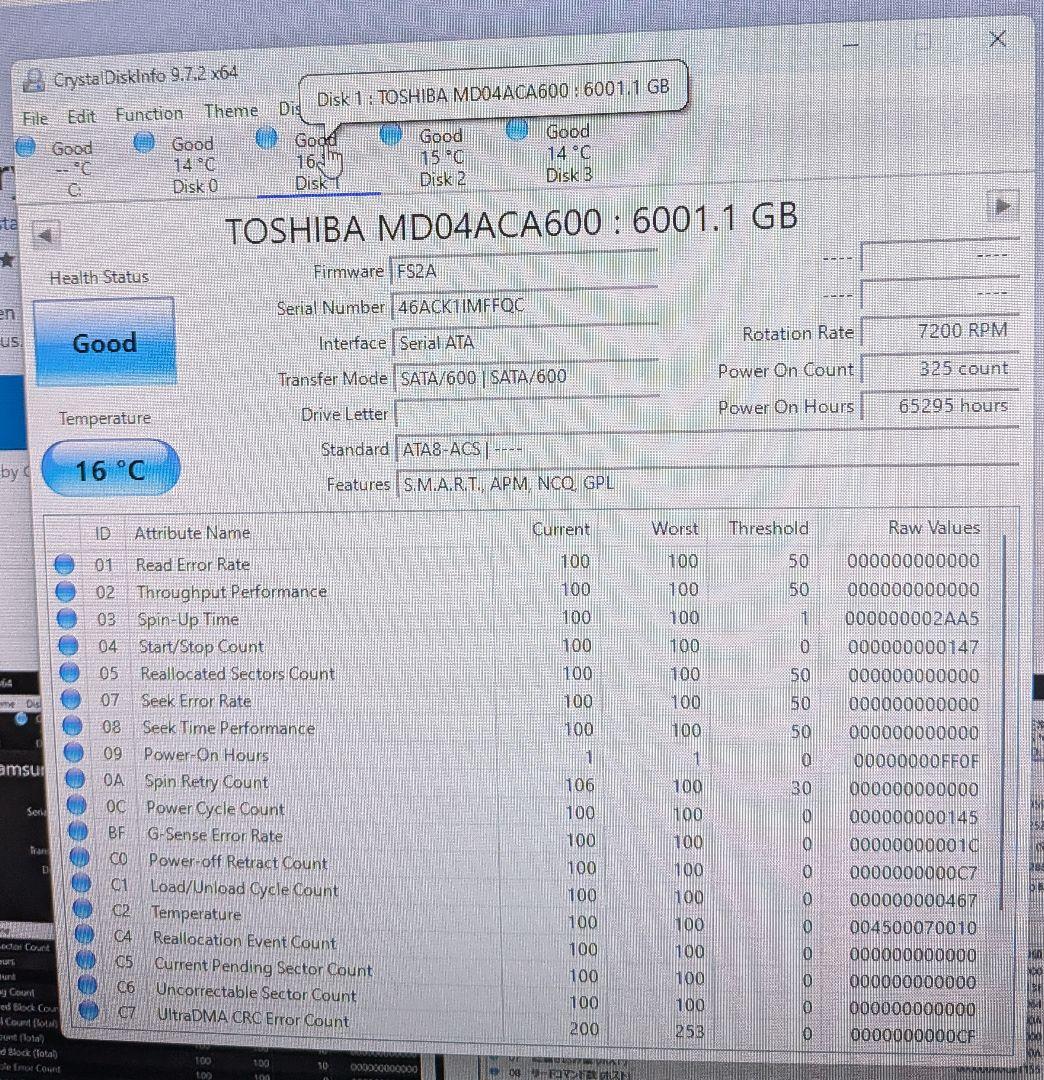 内蔵型ハードディスクドライブ TOSHIBA MD04ACA600 6TB 7200RPM