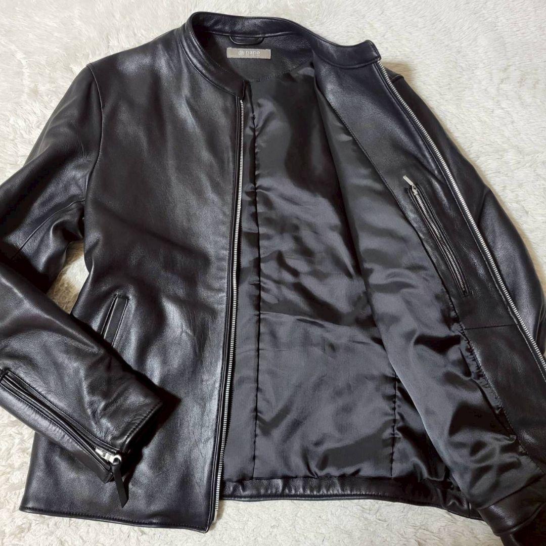 美品✨　ナノユニバース シングルライダース ラムレザージャケット XL 黒 羊革