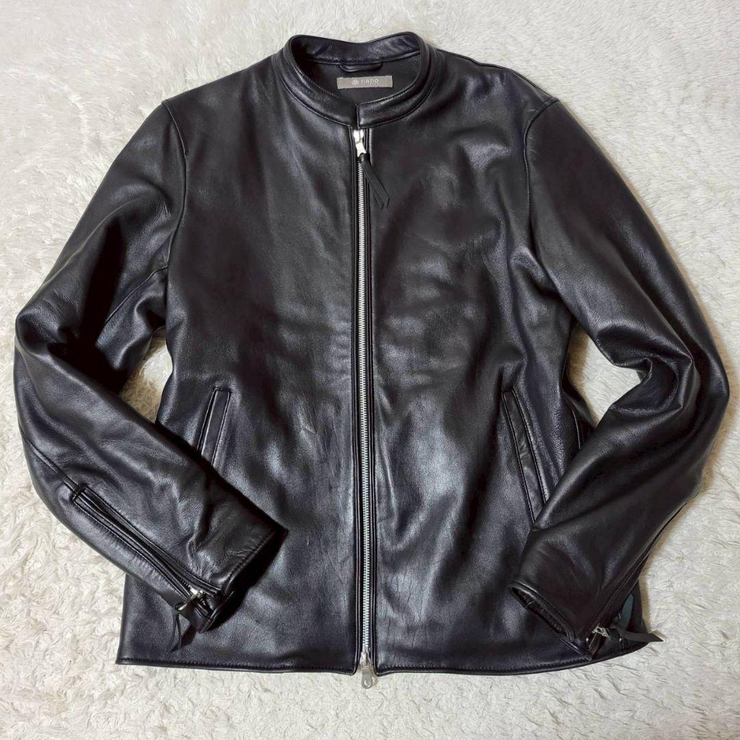 美品✨　ナノユニバース シングルライダース ラムレザージャケット XL 黒 羊革