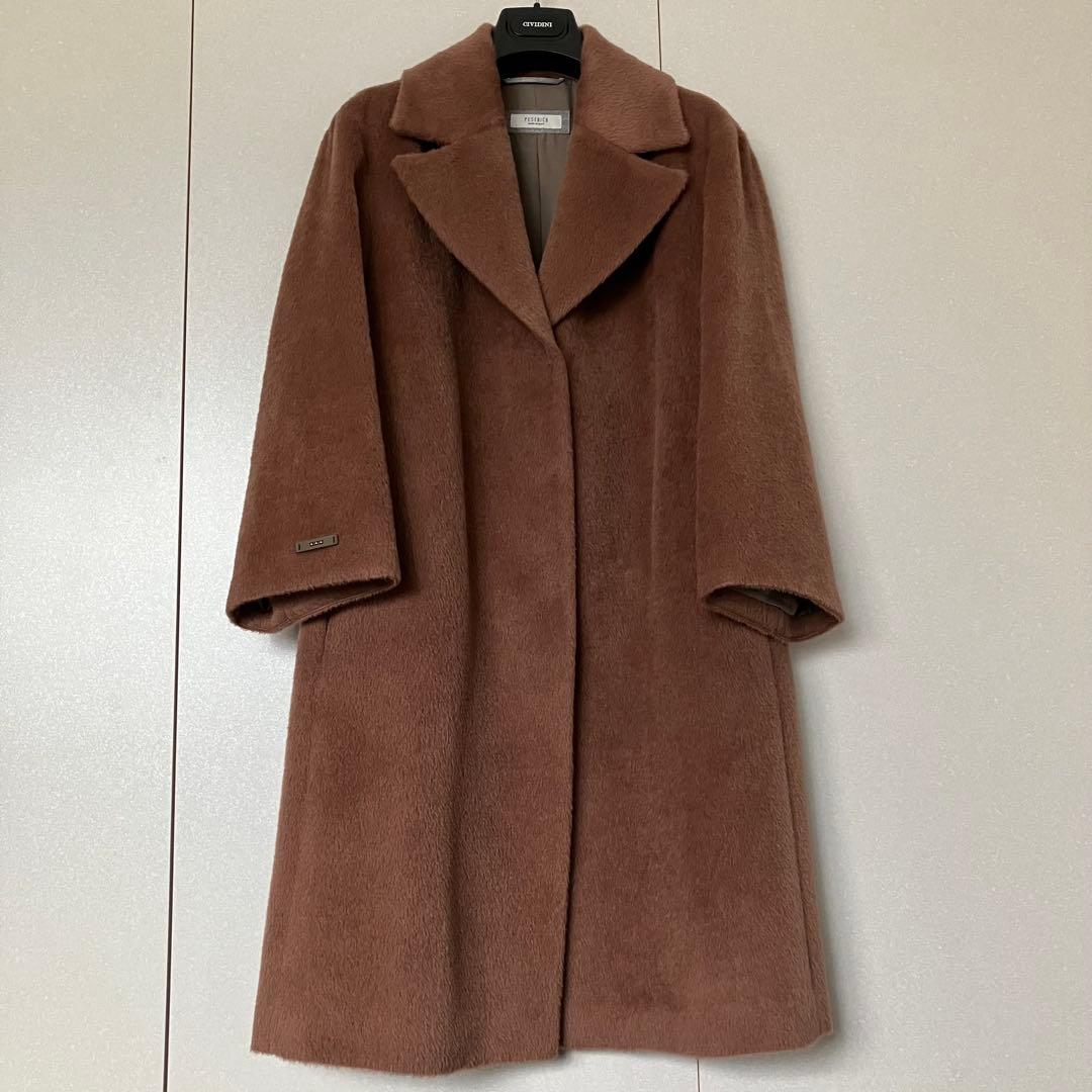 【美品⭐️PESERICO】イタリア製モカカラーシャギーチェスターコート　40