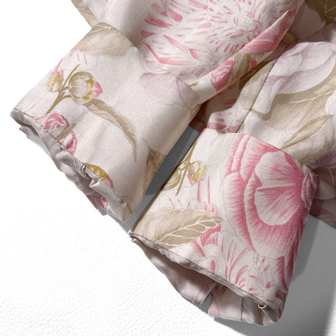 サルヴァトーレフェラガモ 花柄 シルク ボウタイ 長袖 シャツ 絹 38 ピンク