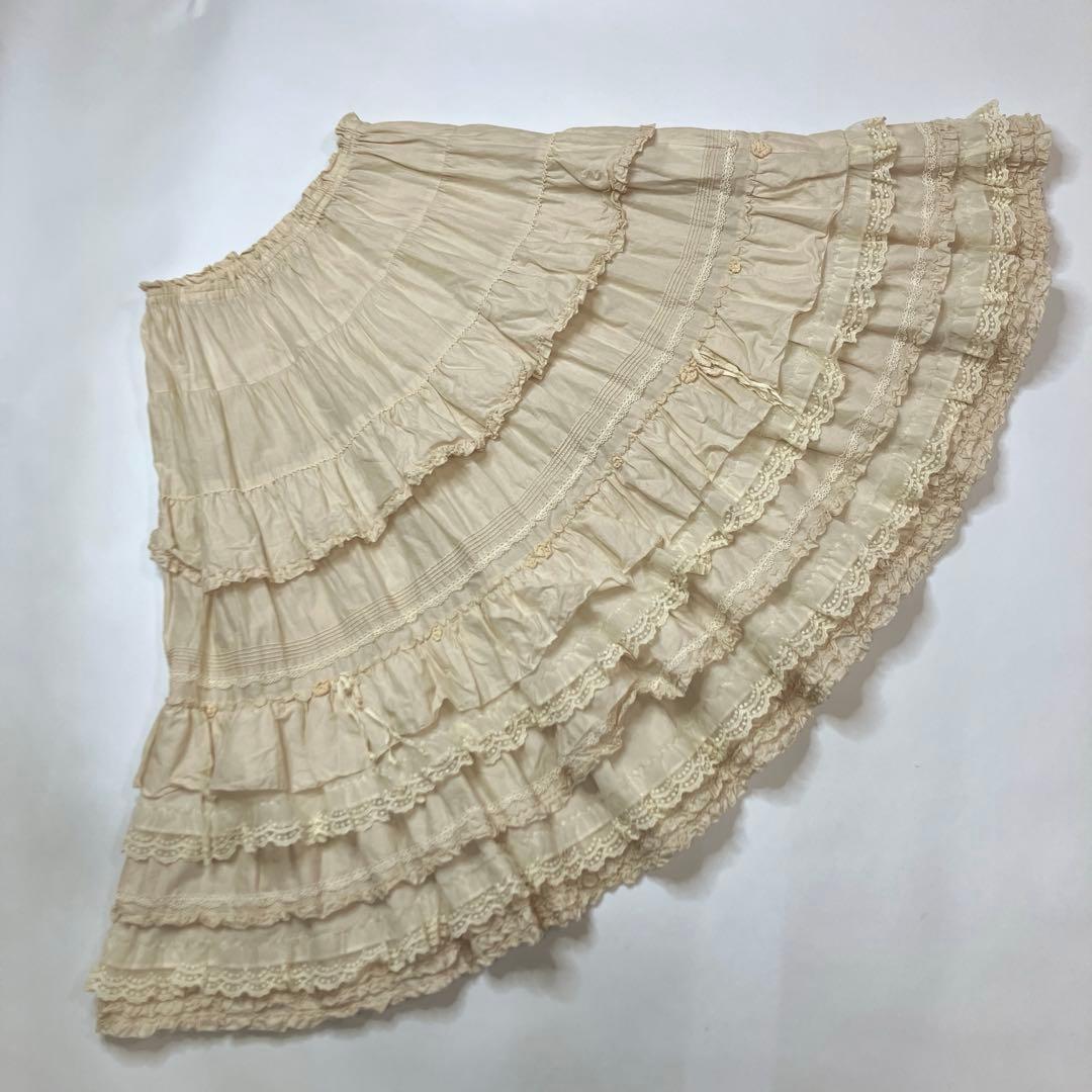 【美品】ピンクハウス 生成 レース ピコフリル使い 段々フリルスカート