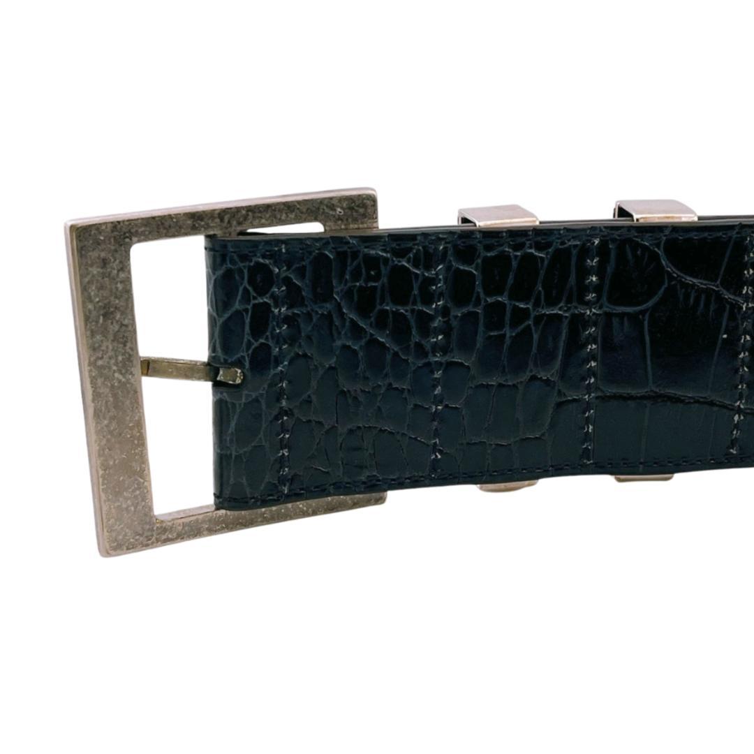 ヴェルサーチ レザーベルト クロコダイル型押し ブラック スクエアバックル