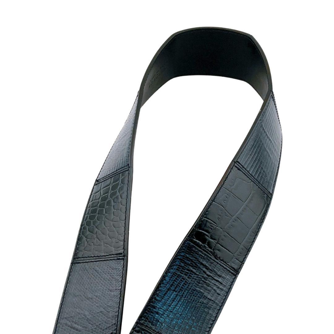 ヴェルサーチ レザーベルト クロコダイル型押し ブラック スクエアバックル