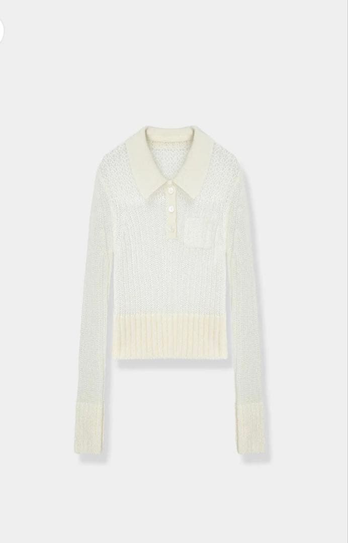 トップス Sequin Sheer Polo Knit/laube blanc