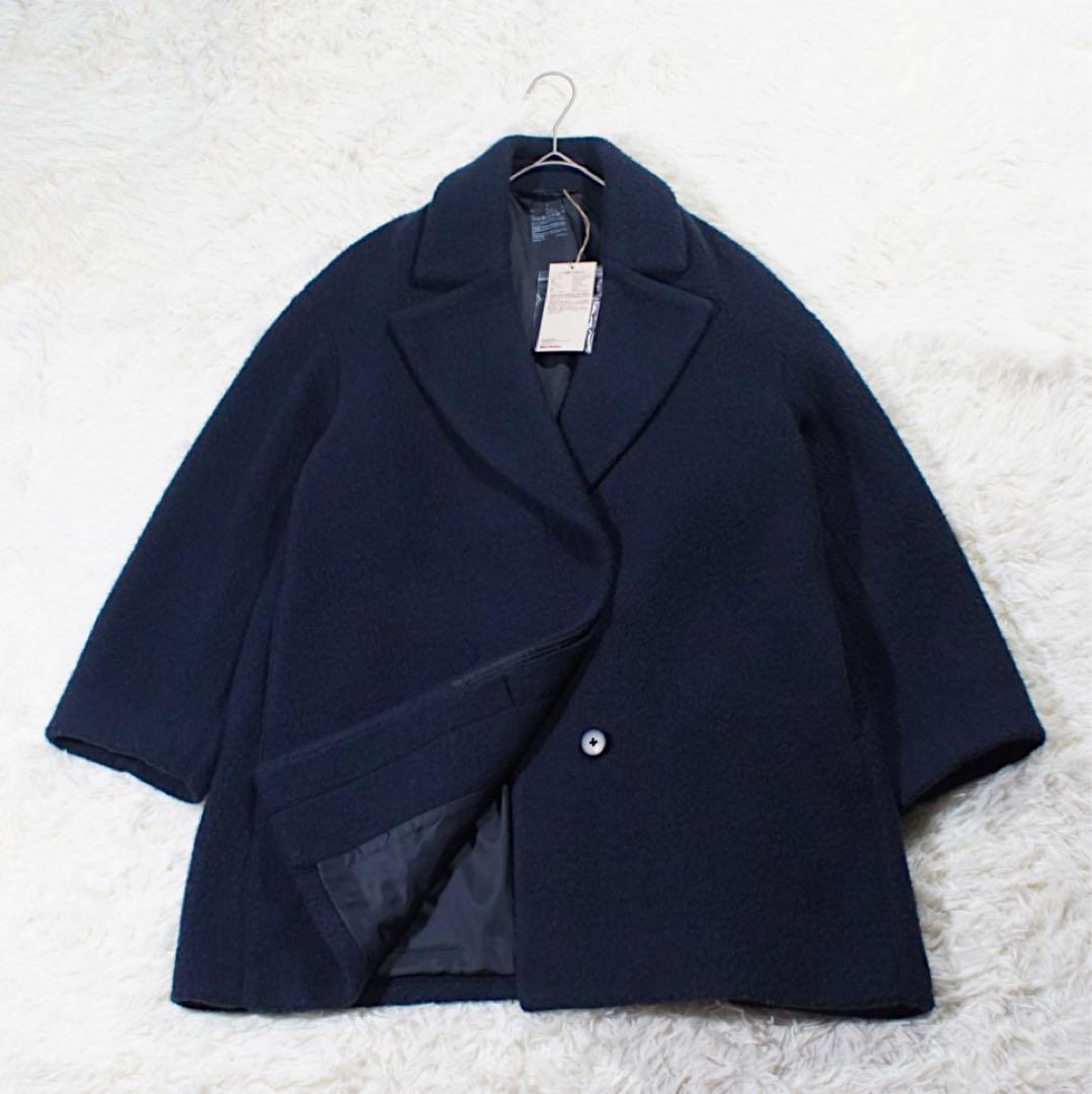 2023年 未使用《無印良品》ボアコート(L)紺 比翼仕立て 再生ウール 肉厚