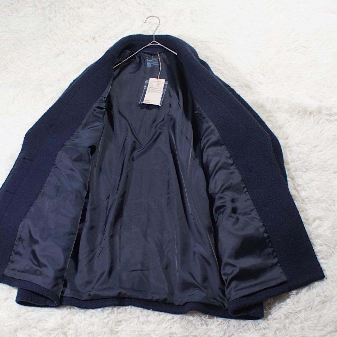 2023年 未使用《無印良品》ボアコート(L)紺 比翼仕立て 再生ウール 肉厚