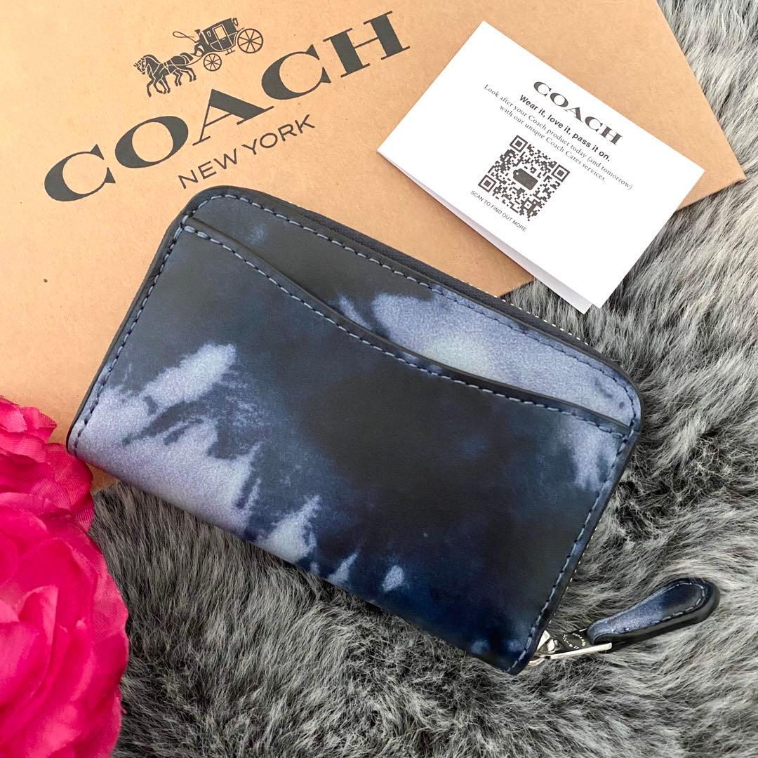 新品☆COACH コーチ ケース　メンズ　ブルー　タイダイ　レザー