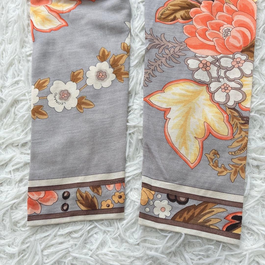 LEONARD レオナール シルク ウール 花柄 トリム 長袖シャツ ブラウス