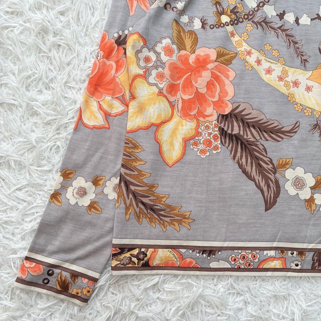 LEONARD レオナール シルク ウール 花柄 トリム 長袖シャツ ブラウス