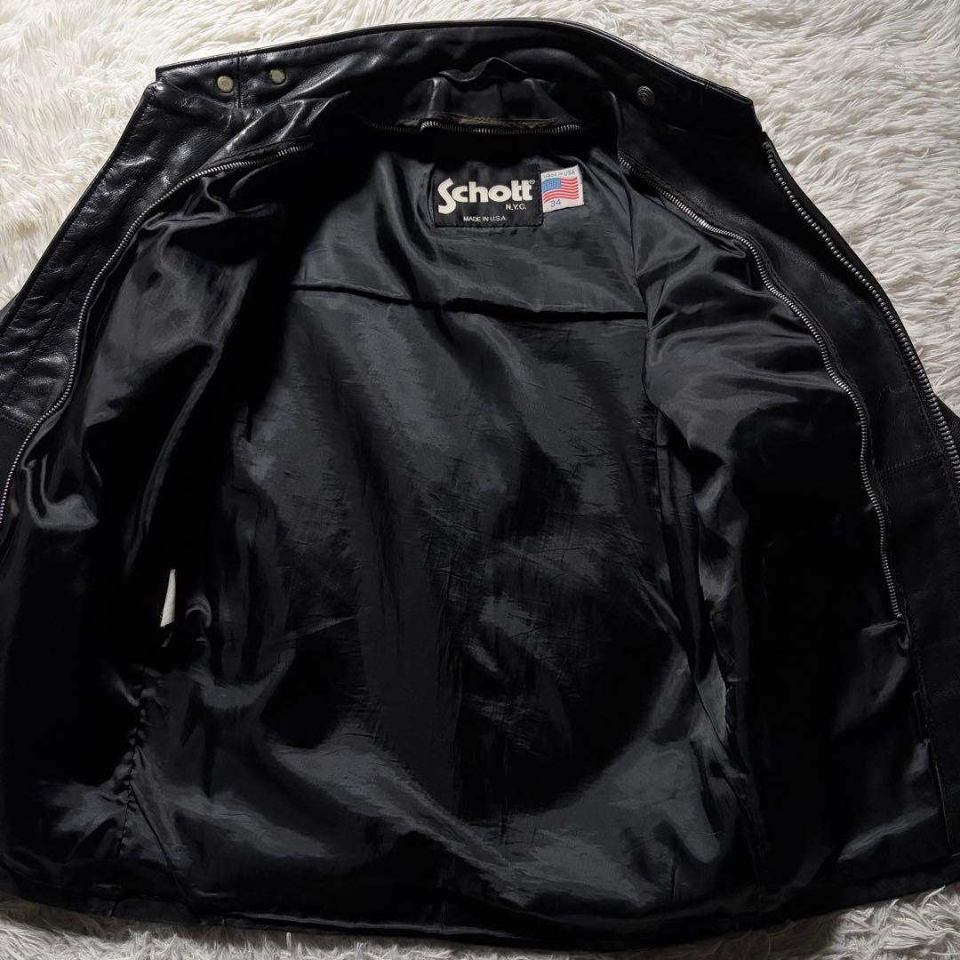 【米国製】schott ライダースジャケット　シングル　ブラック　本革　641