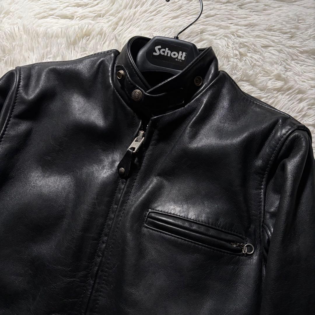 【米国製】schott ライダースジャケット　シングル　ブラック　本革　641