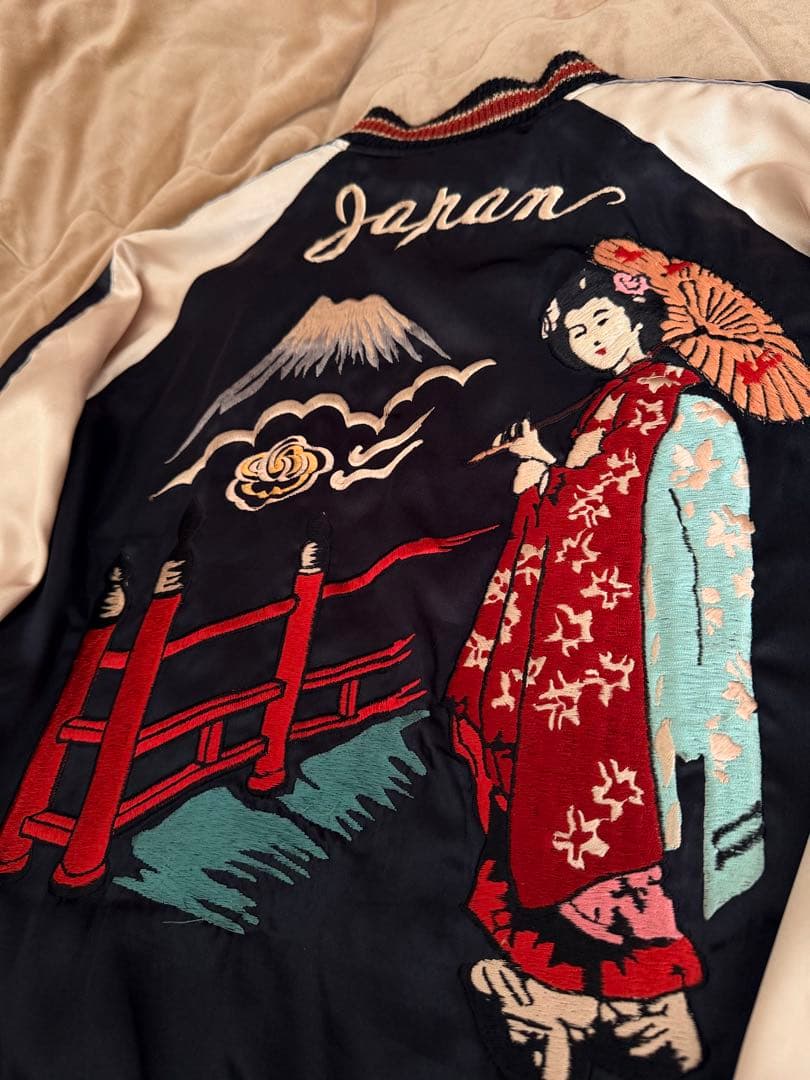 ２面用 テーラー東洋 虎 富士山 和服の女性 日本限定スカジャン vintage