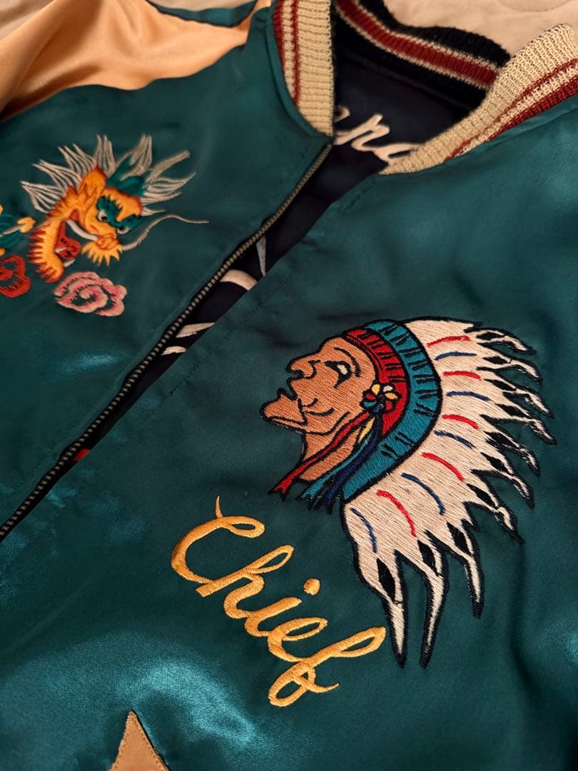 ２面用 テーラー東洋 虎 富士山 和服の女性 日本限定スカジャン vintage