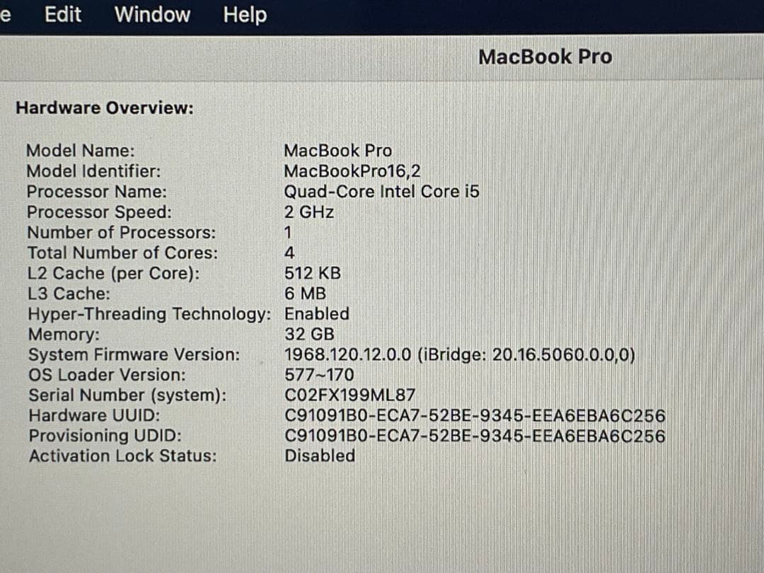 美品 MacBook Pro 2020 13インチ TouchBar 付き