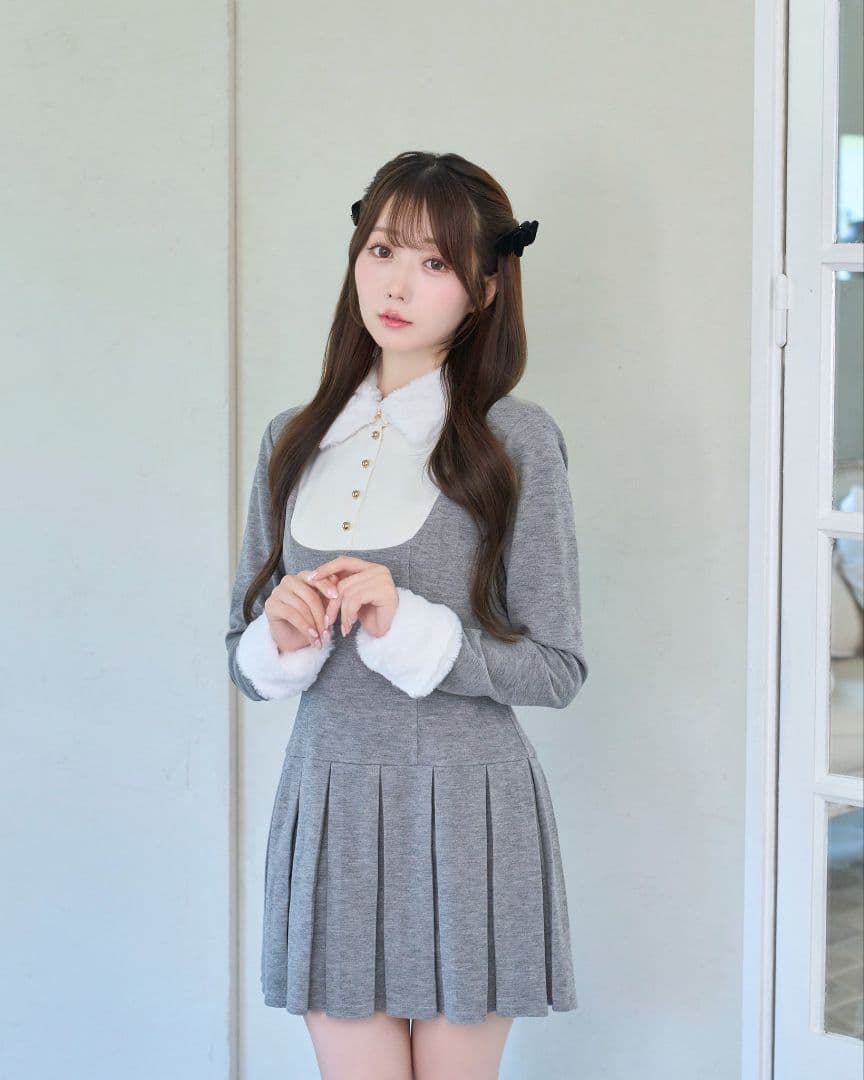 ワンピース Knit sew pleated op S