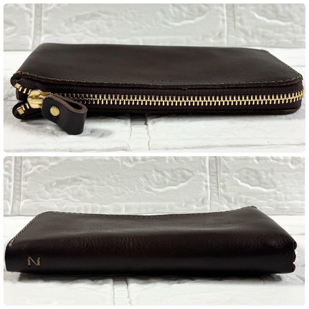 【未使用級】HERZ Organ Lジップ　小さいファスナー長財布　ブラウン