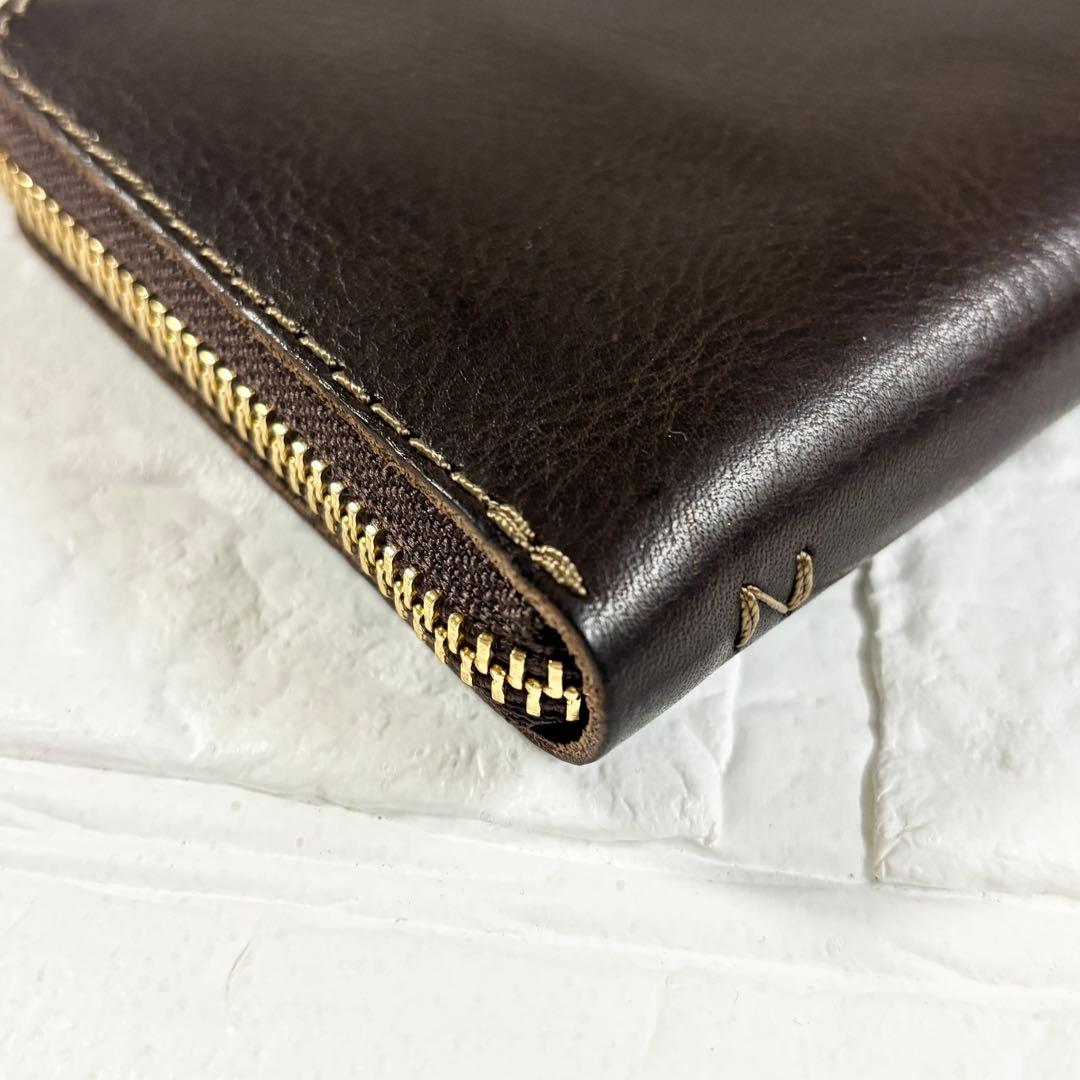 【未使用級】HERZ Organ Lジップ　小さいファスナー長財布　ブラウン