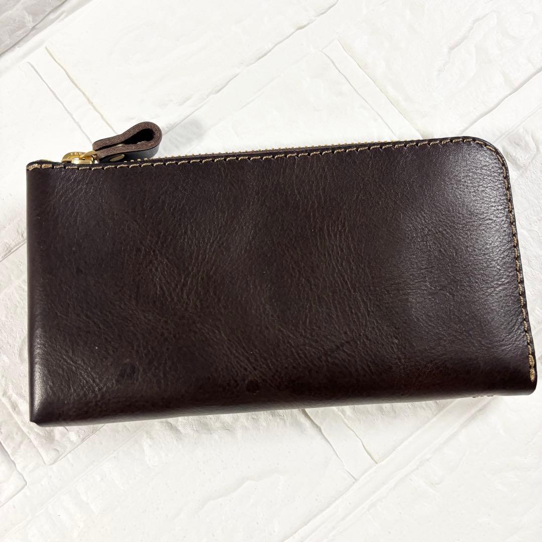 【未使用級】HERZ Organ Lジップ　小さいファスナー長財布　ブラウン
