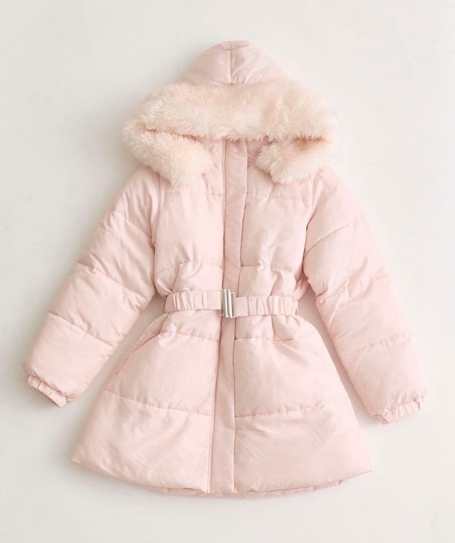 OLIVE des OLIVE ウエストベルト付き中綿コート ピンク