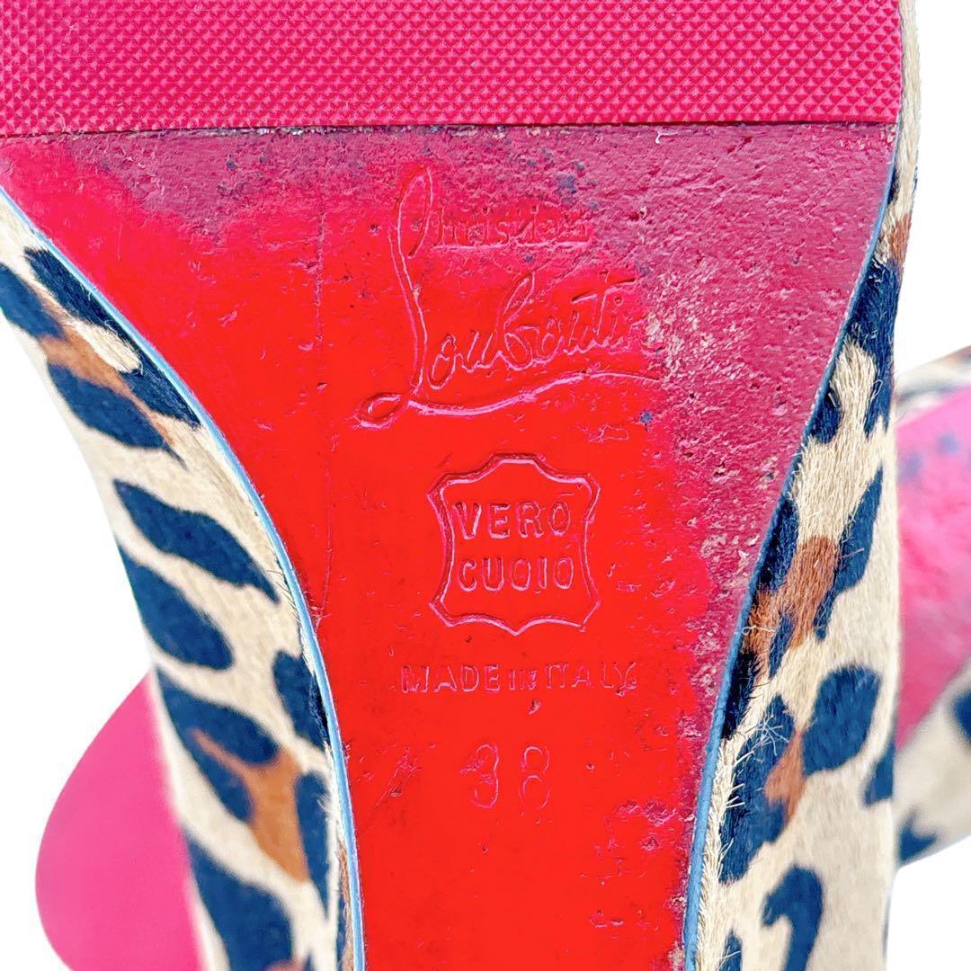 希少【美品】クリスチャンルブタン/パンプス/ハラコ/ウェッジソール/レオパード柄