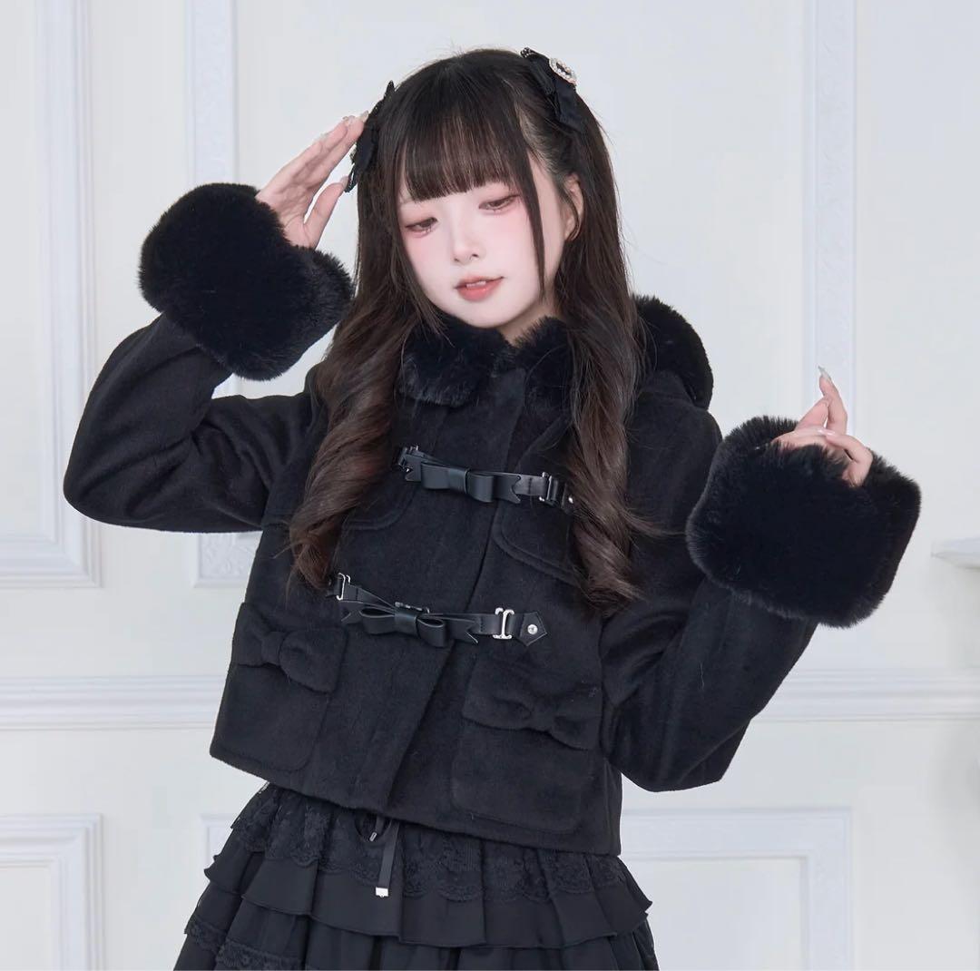 NoGenki ショートダッフルファーコート ブラック