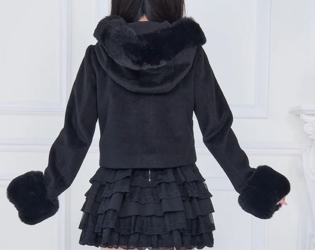 NoGenki ショートダッフルファーコート ブラック