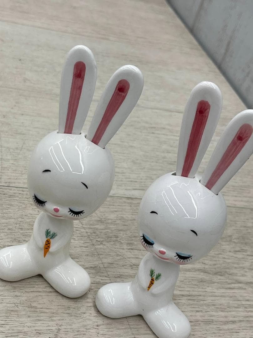 昭和レトロ 内藤ルネ うさぎ フォークスタンド 陶器製 2点 RUNE