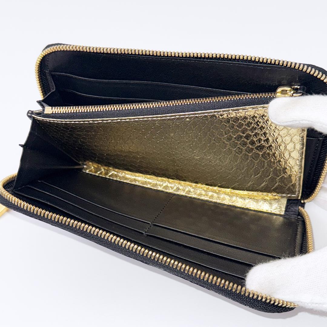 【定価15万】池田工芸 長財布 ポロサス ゴールドパイソン 黒 ワニ革 JRA