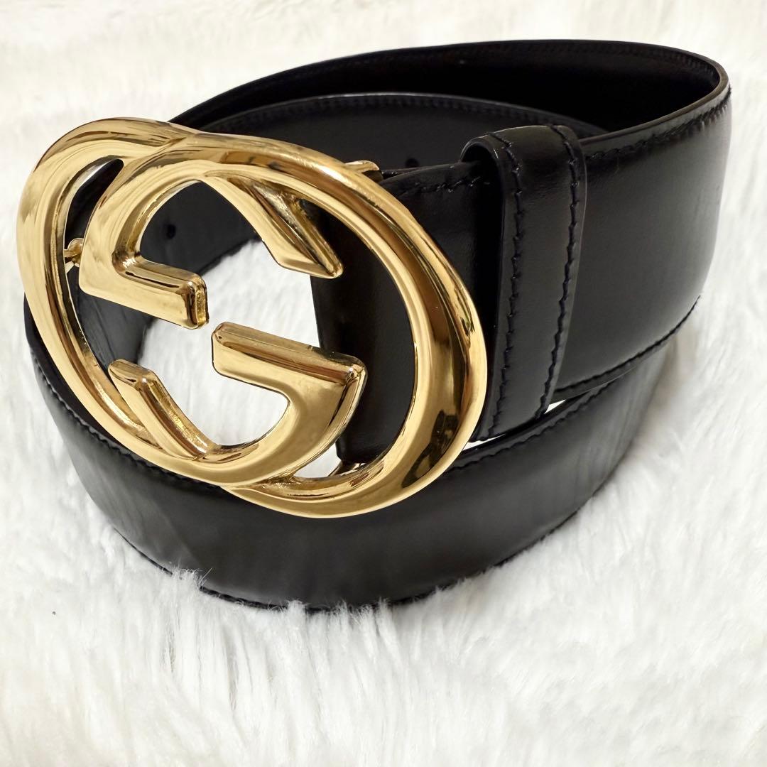 ✨未使用級✨ GUCCI インターロッキング GGロゴ レザー ブラック