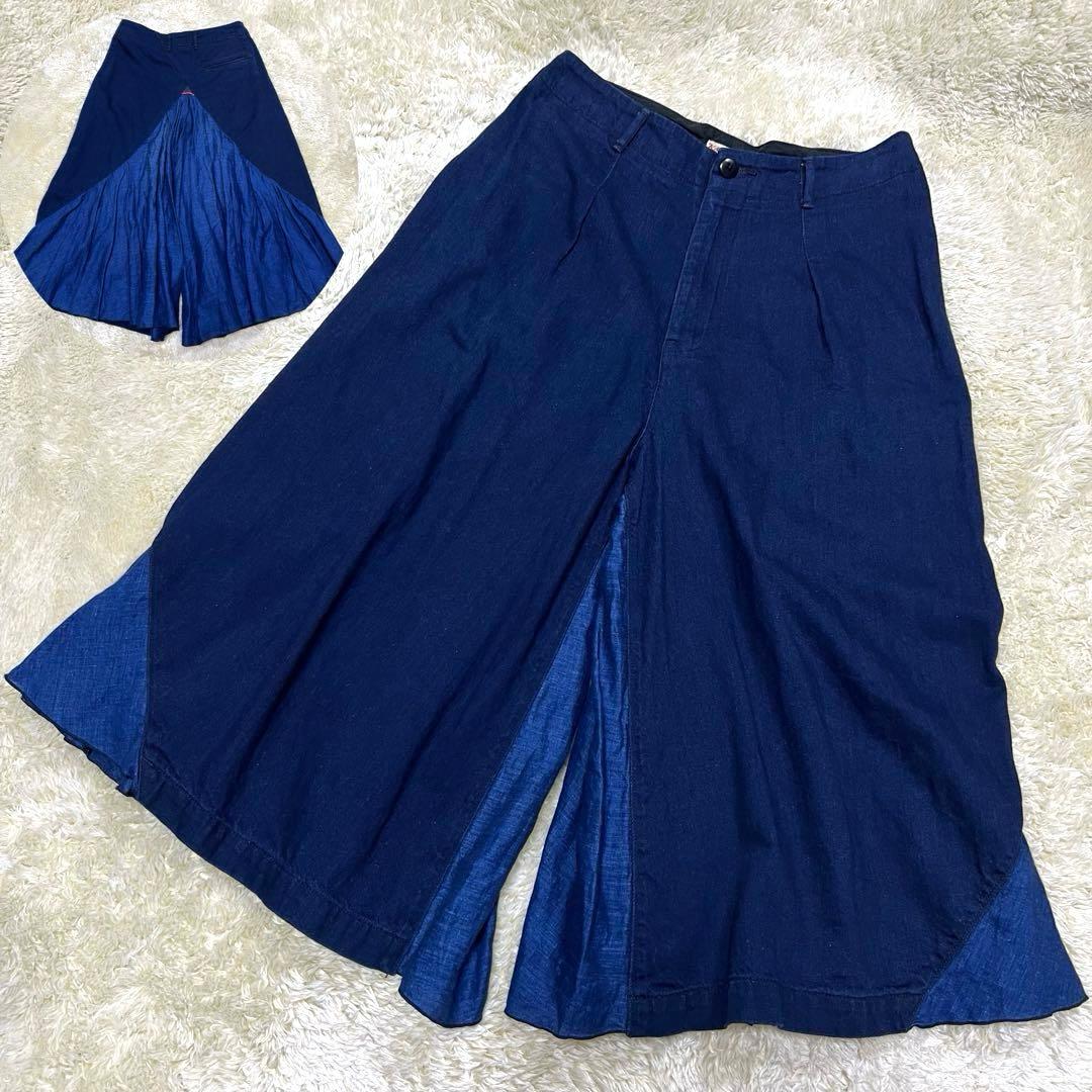 KAPITAL キャピタル ガウチョパンツ デニム リネン 切り替え フレア