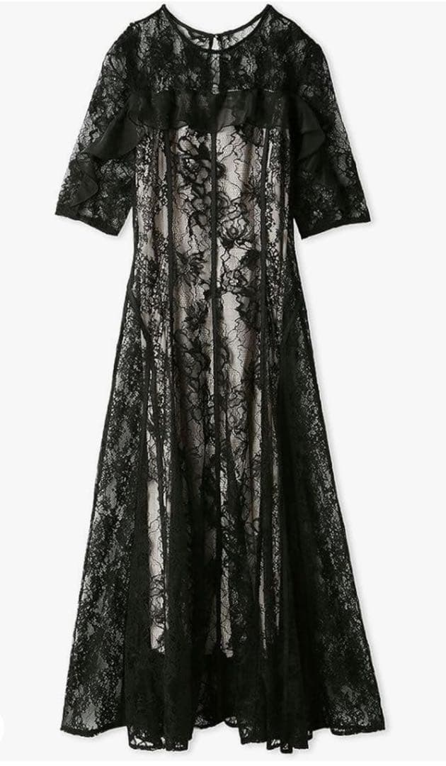 FRAY I.D コンビネーションレースフレアドレス ブラック