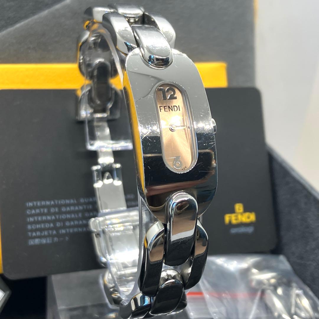 フェンディ ステンレスベルト ピンク文字盤 クォーツ腕時計 保証書純正箱付 稼働