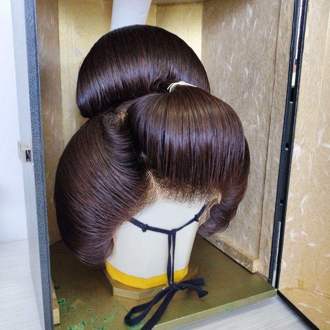 日本の伝統的ウィッグ　かつら　ダークブラウン　ハードケース付き