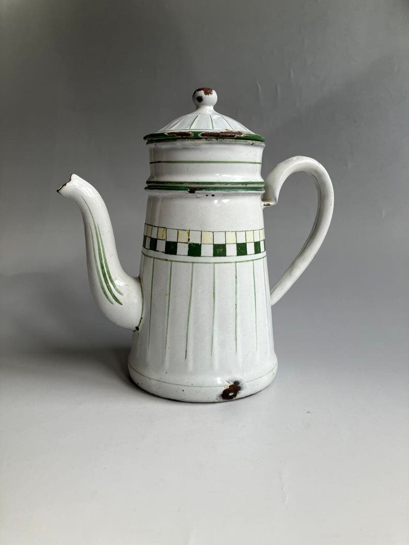 アンティーク　BF(BB)社　小振りなホーローポット　コーヒーポット　琺瑯