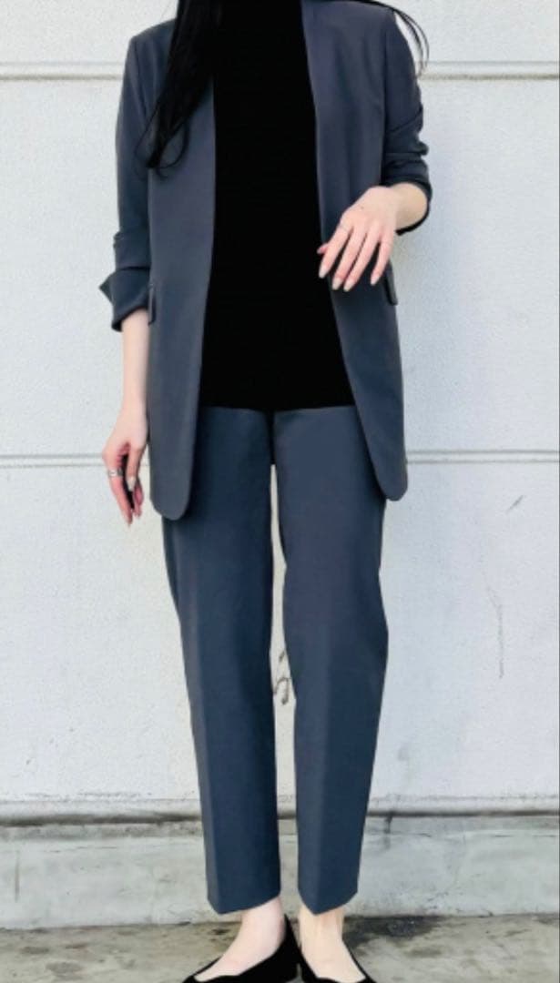 PLST ハイストレッチトリコットカラーレスジャケット パンツセット