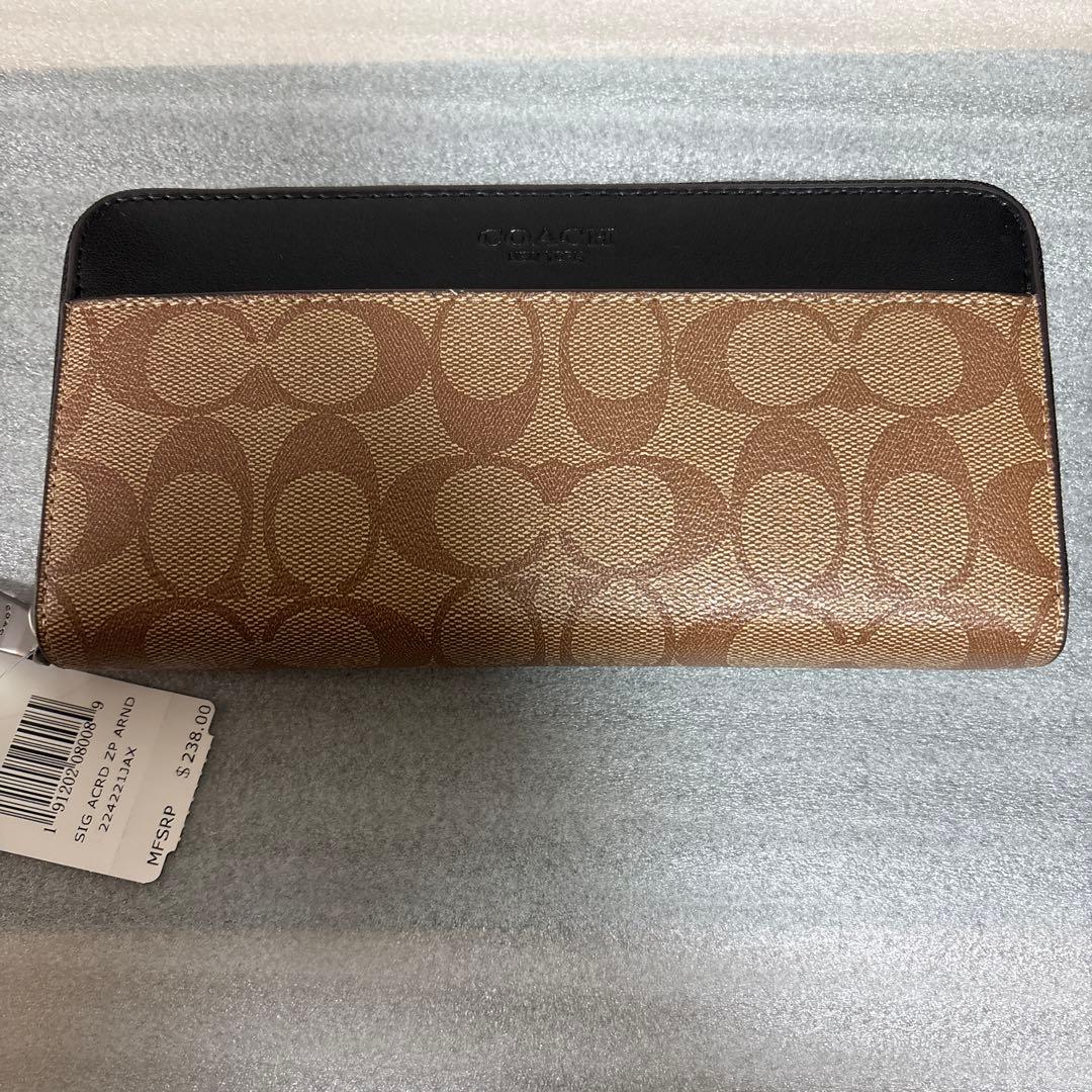 COACH メンズ 長財布 タン PVC ファスナー 新品