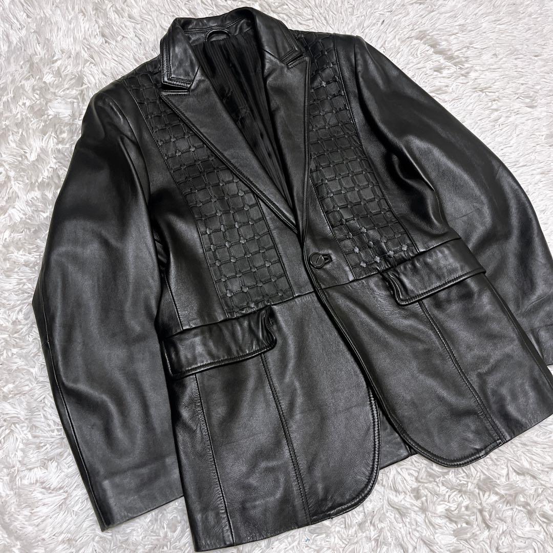 【美品】santafe サンタフェ 編み込み ラムレザージャケット テーラード