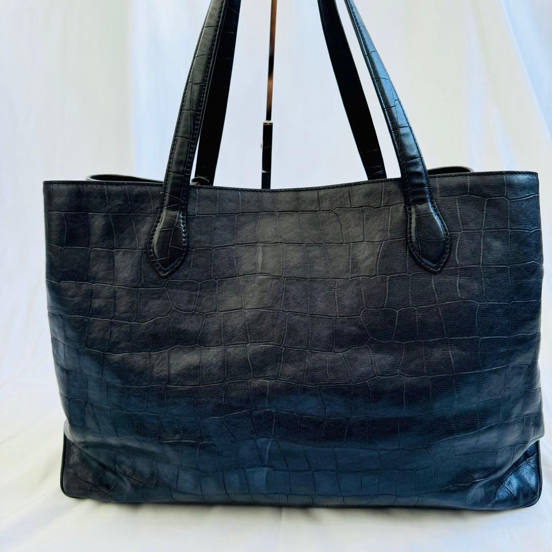 美品 FARO ファーロ　クロコ型押　トートバッグ　ブラック