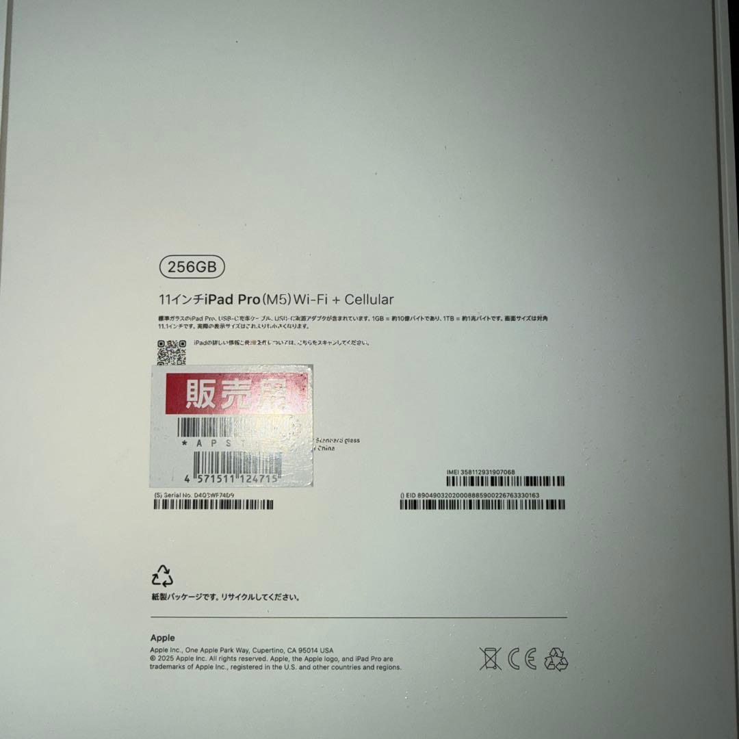 iPad Pro (M5) 11インチ 256 Wi-Fi + Cellular