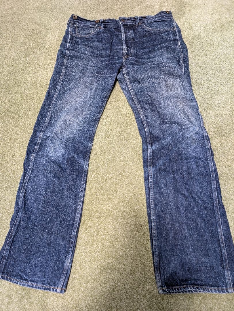 I*様 ダブルアールエル　ダークブルー ストレートデニム フライボタン 33×3