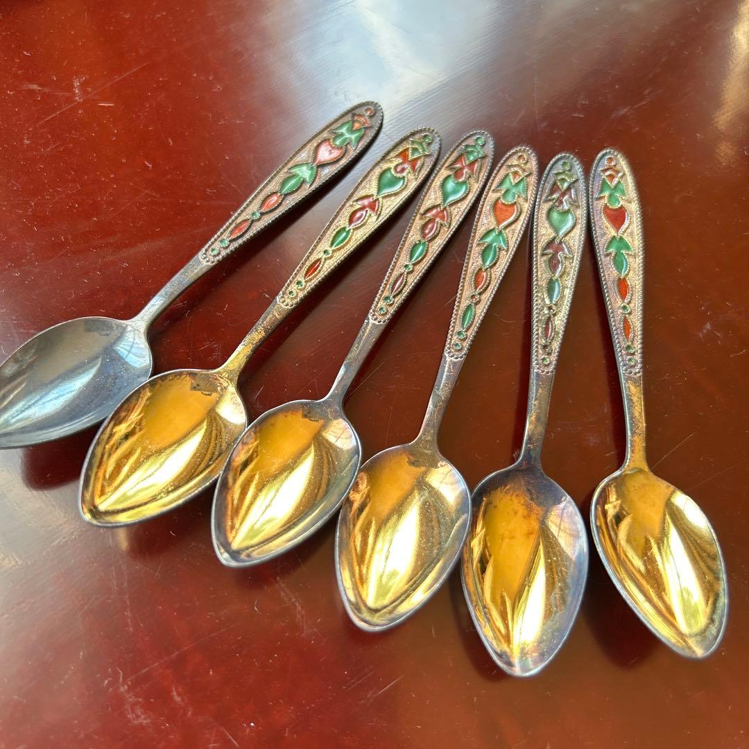 新品◆ヴィンテージ　ロシア　シルバーエナメルスプーン6本￼セット