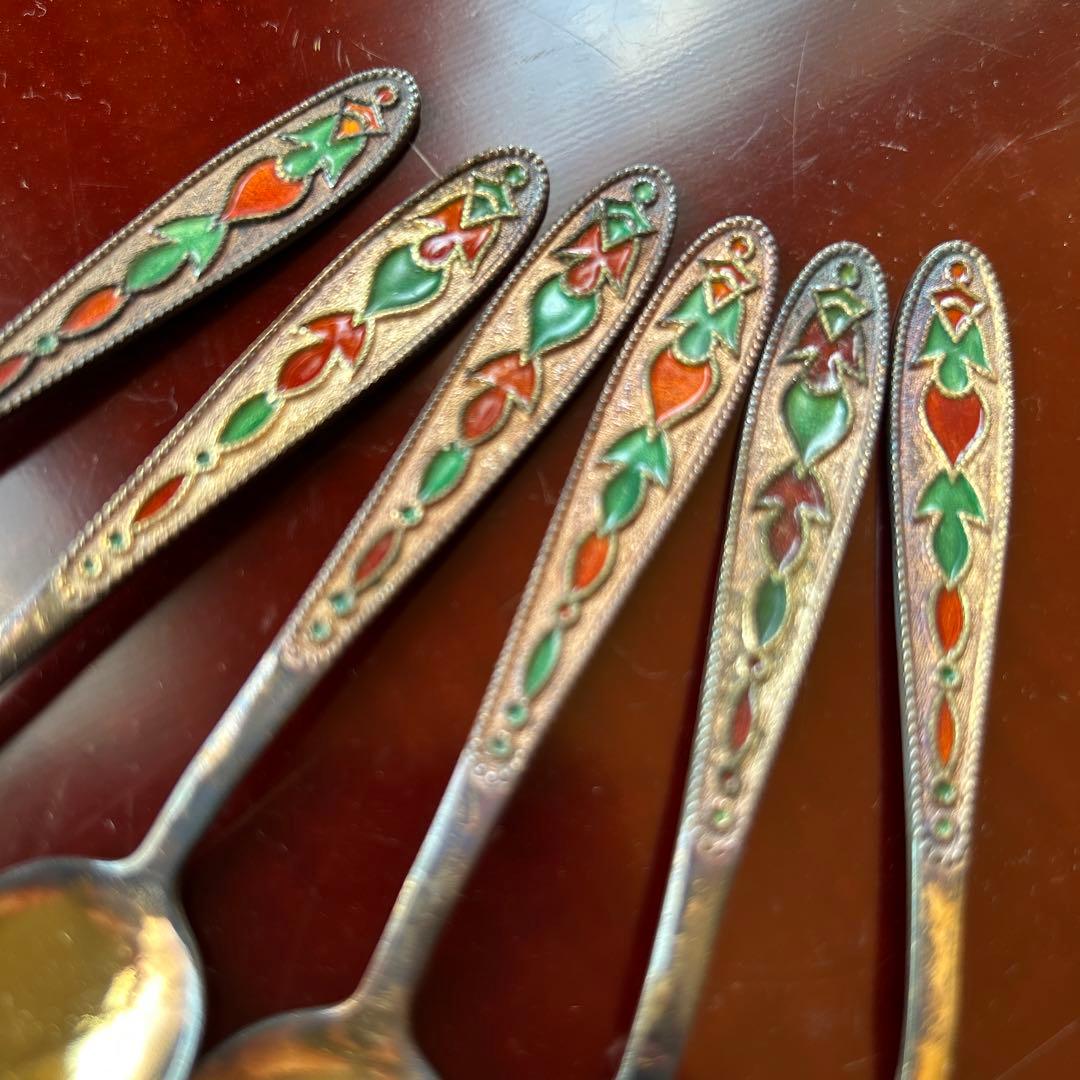 新品◆ヴィンテージ　ロシア　シルバーエナメルスプーン6本￼セット
