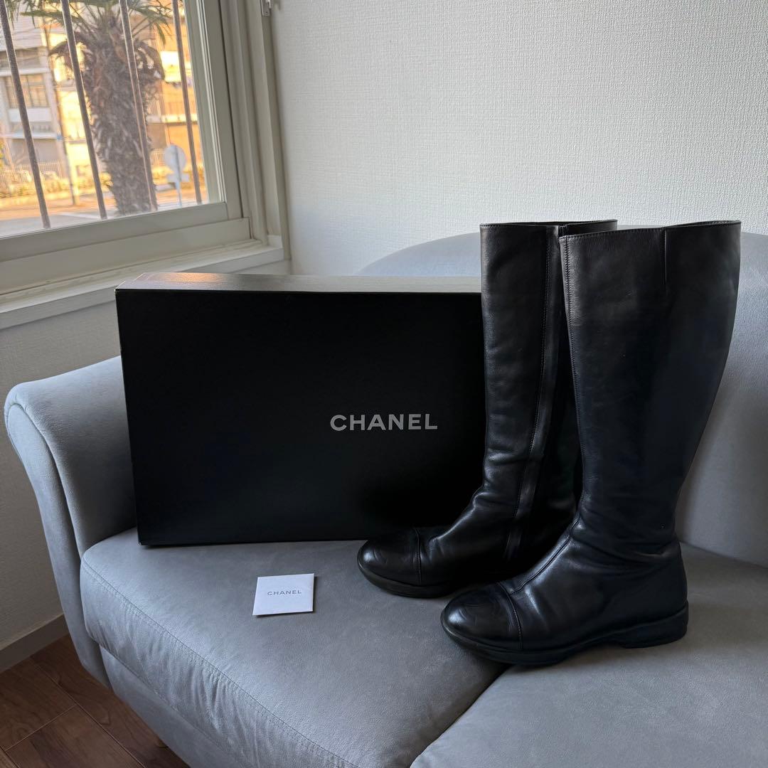 シャネル ロングブーツ ブラック ココマーク レザー 36 23cm