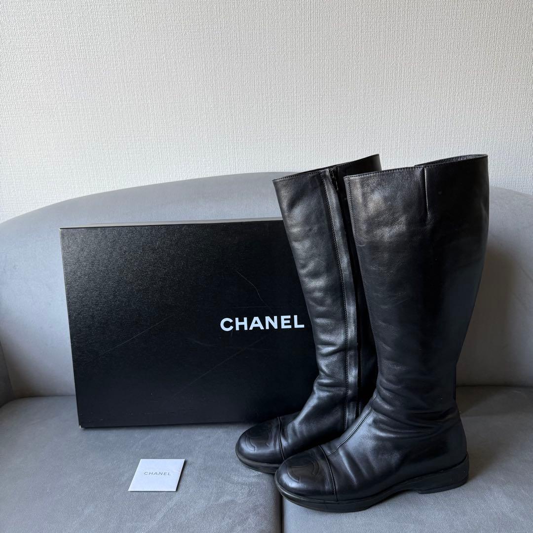 シャネル ロングブーツ ブラック ココマーク レザー 36 23cm
